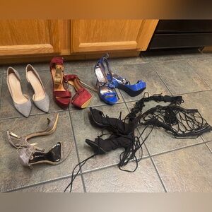 Women's Shoe Collection 5 pairs - Black, Red, Blue, Silver, Houndstooth US 8